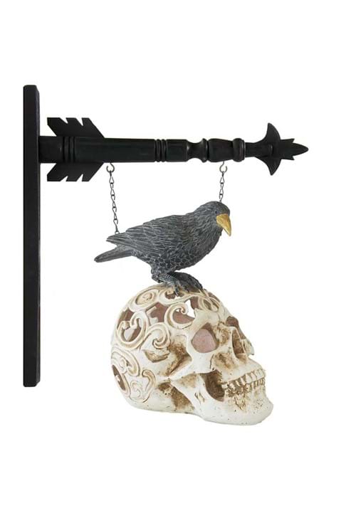 9 Inch LED Skull and Perched Crow Arrow Figure
