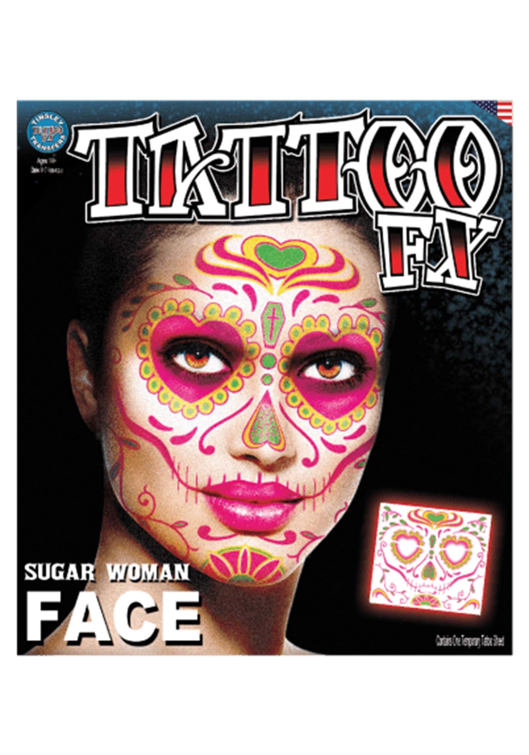 Tatuaje de la cara de azúcar para mujeres Multicolor