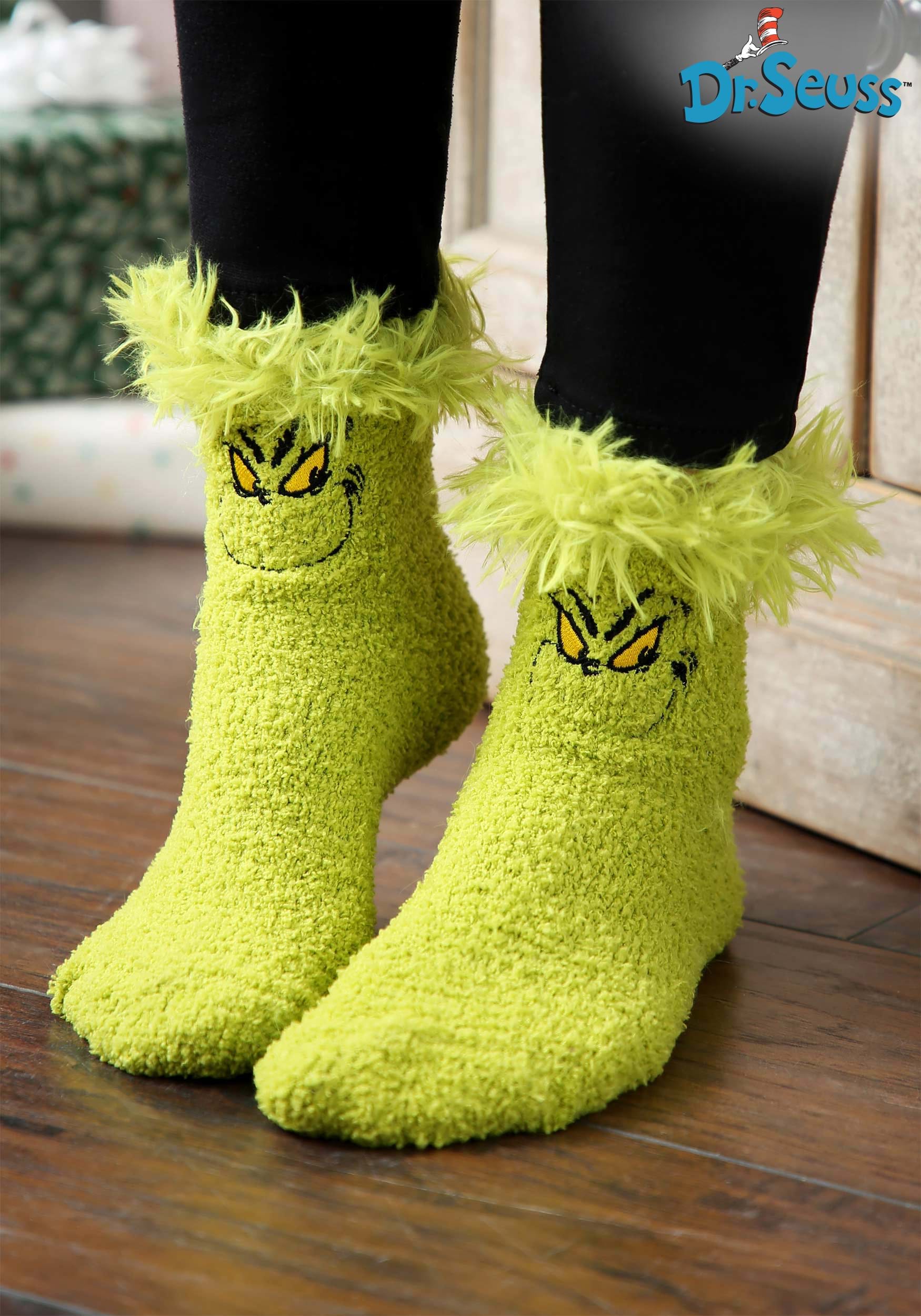 Women's/Girl's Christmas Grinch Socks With Ribbon And Gift Tag A Perfect Gift 