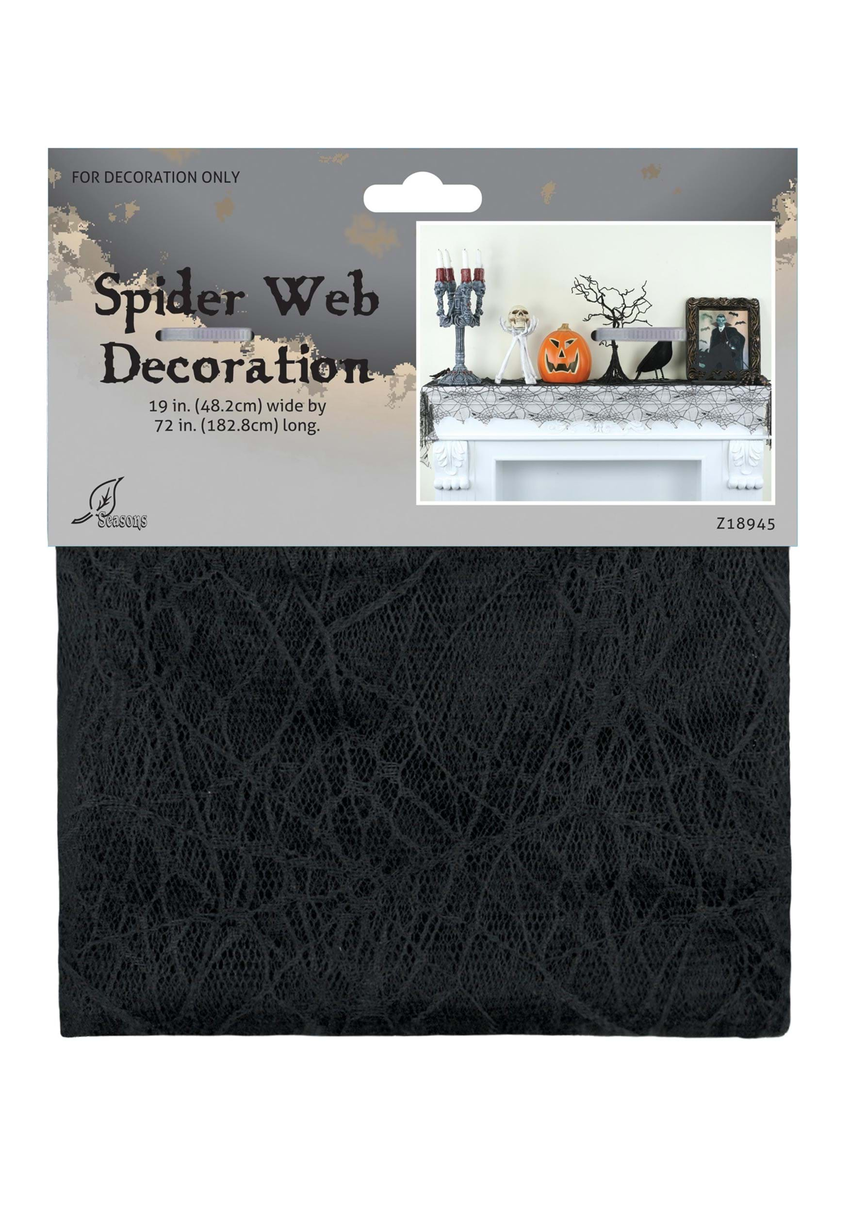 72 Black Spiderweb Mantel Scarf Decoration