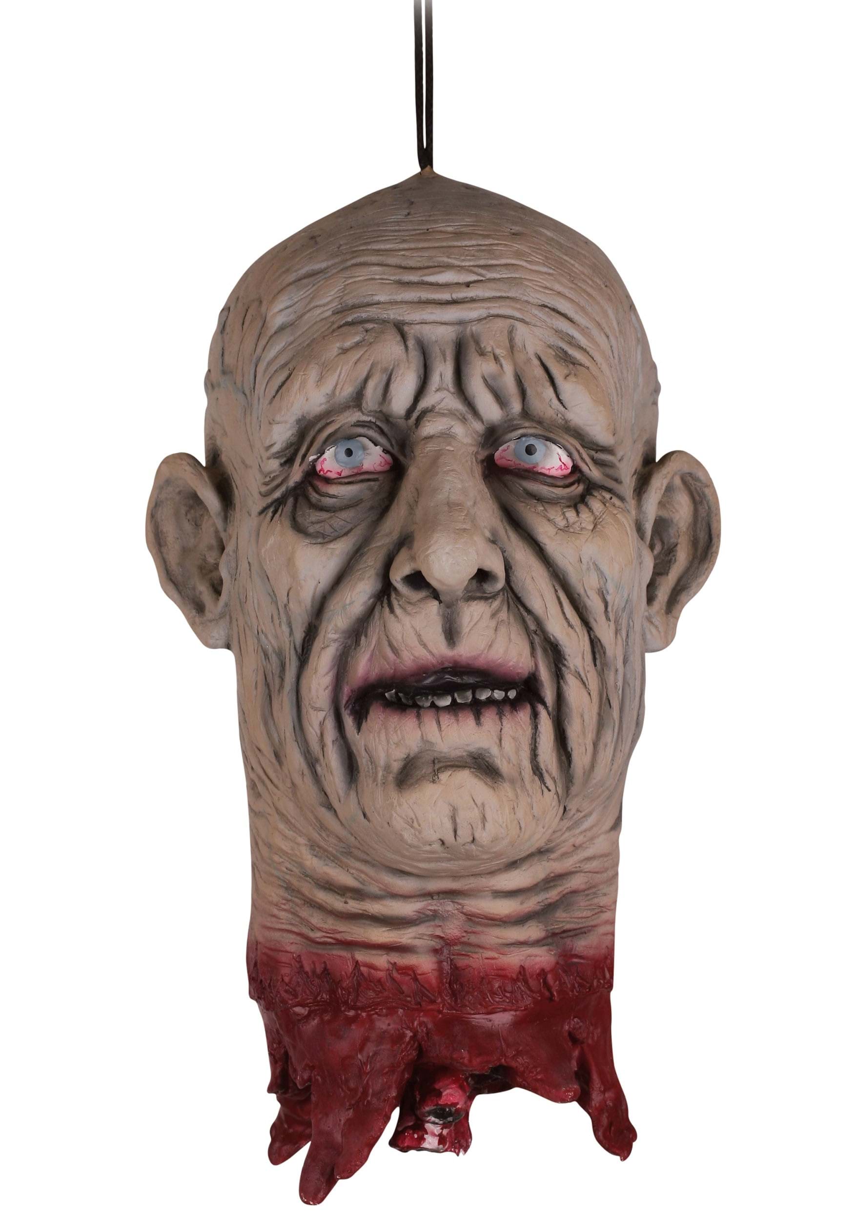 Decapitated Old Man Head Prop | Hanging Halloween Decorations