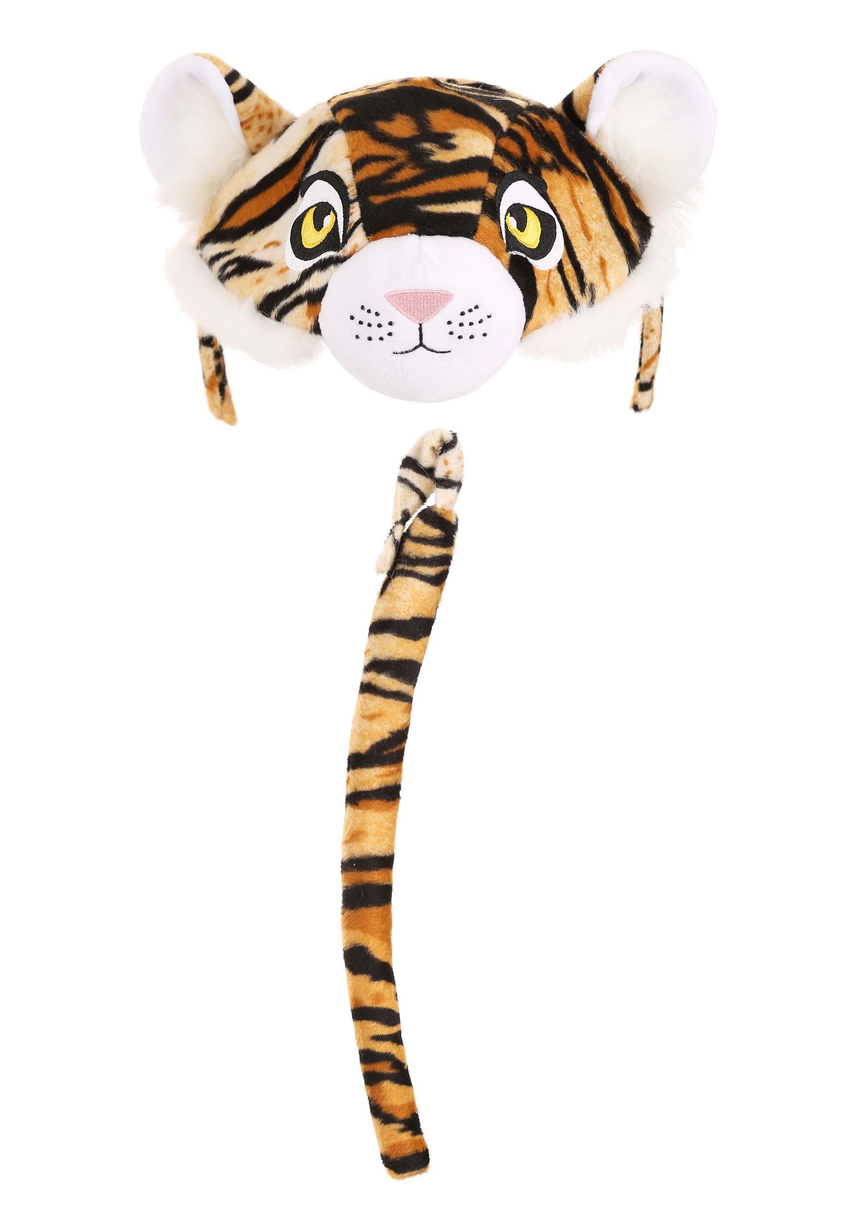 TIGER STRIPES KIT Plush Cloth Tail Ears Headband Hat Mask Set Adult Kid Animal 