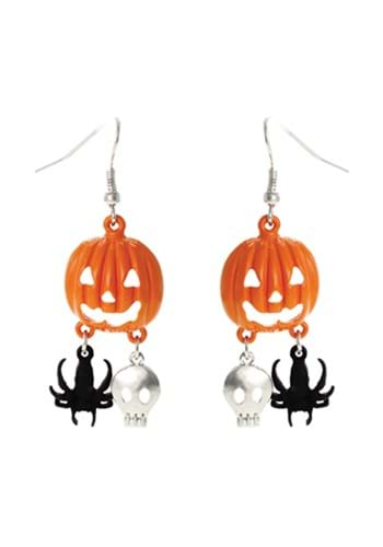 Pumpkin Skull Spider Earrings