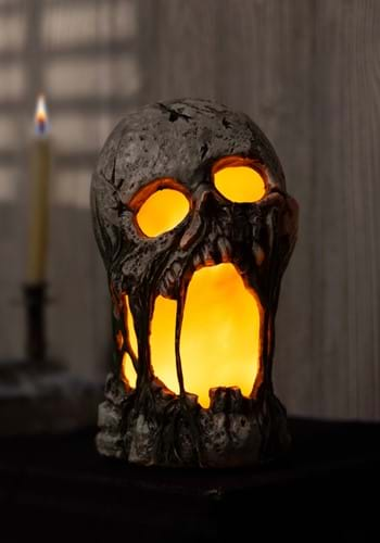 12 Inch Flaming Rotted Skull Animated Prop