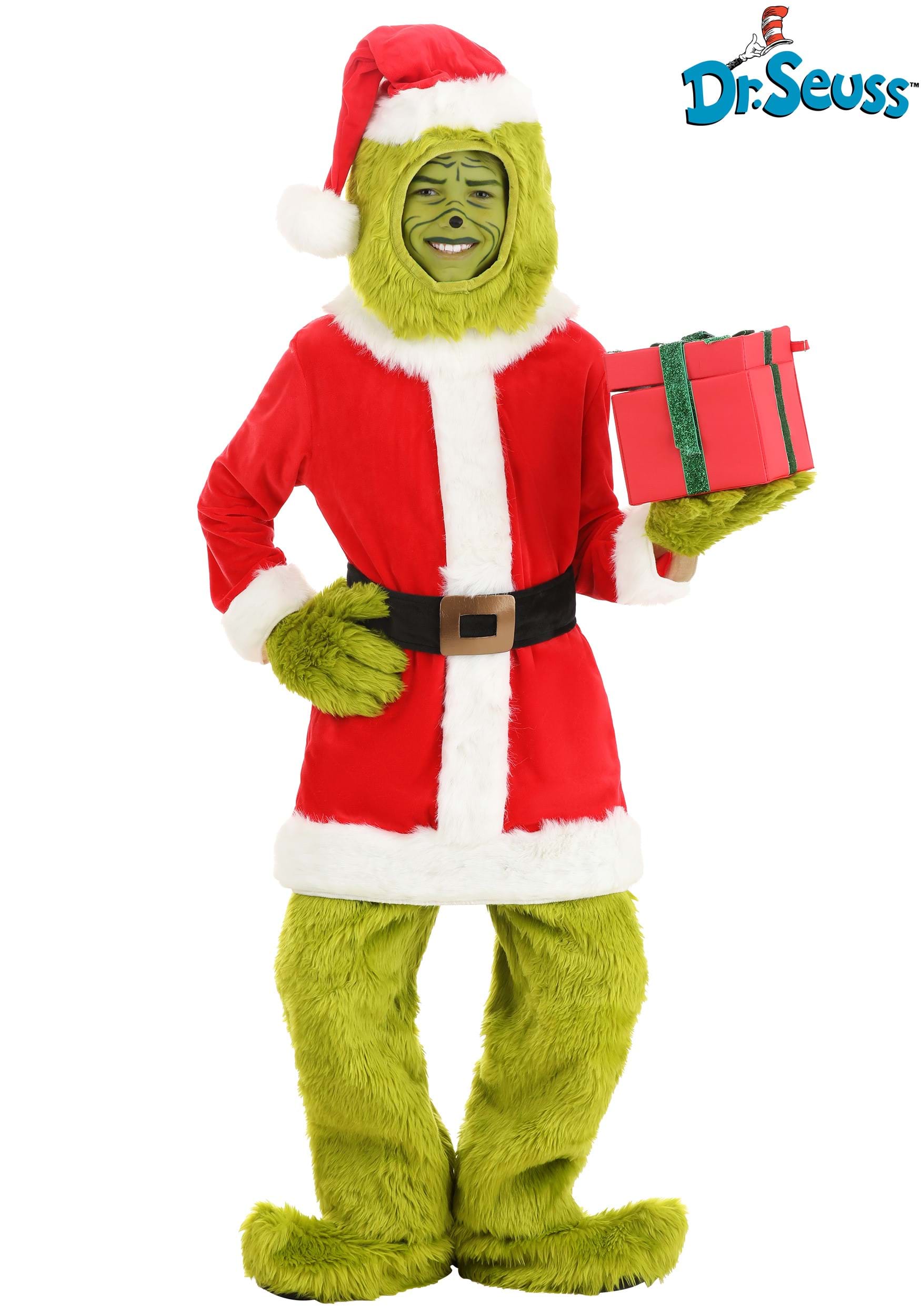 Adult Kids Santa Grinch Cosplay Costume How the Grinch Stole Christmas Outfits