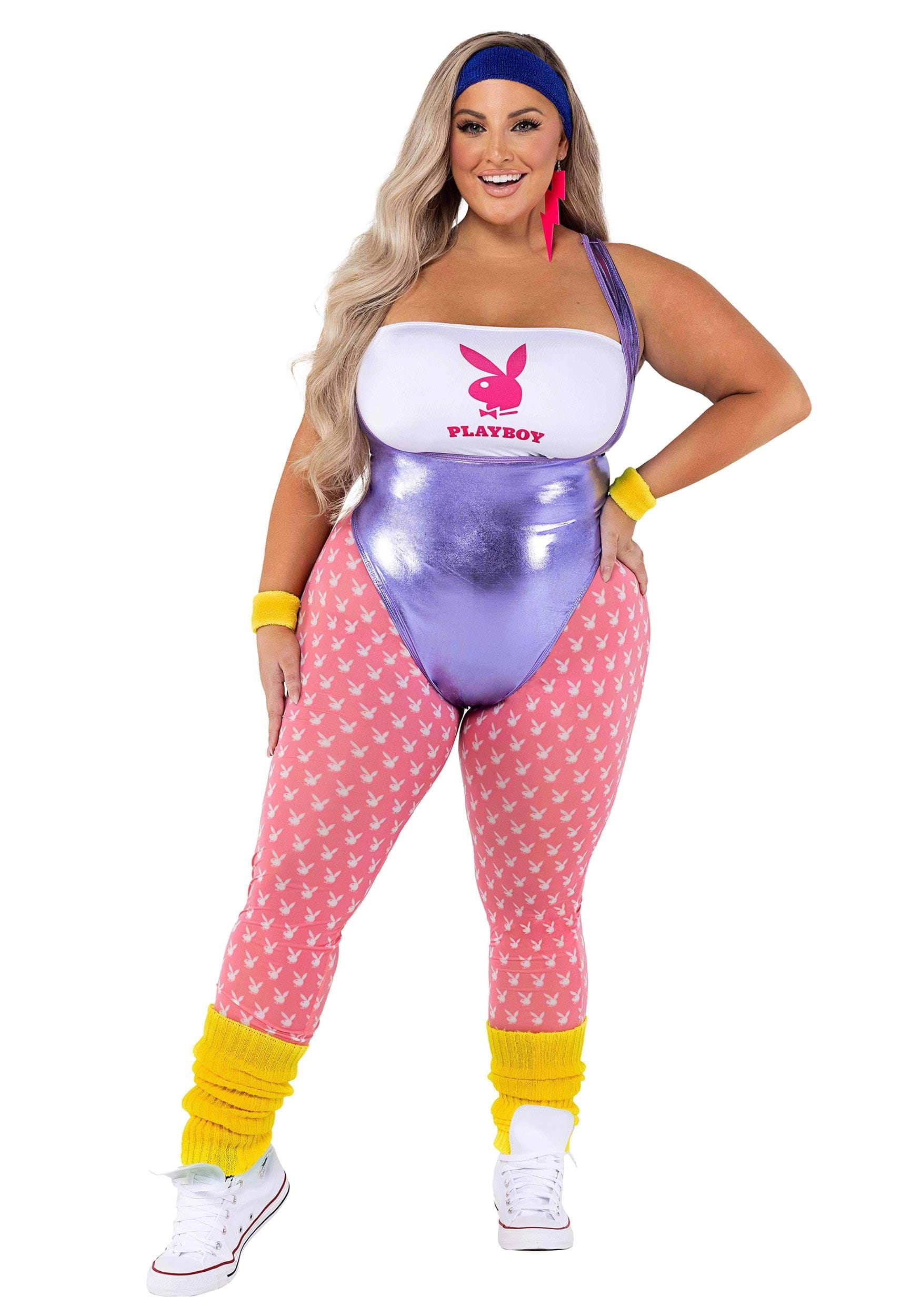 Womens Plus Playboy 80s Workout Costume