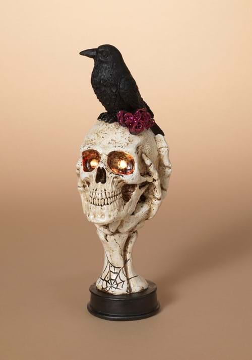 10 inch Lighted Skull with Crow