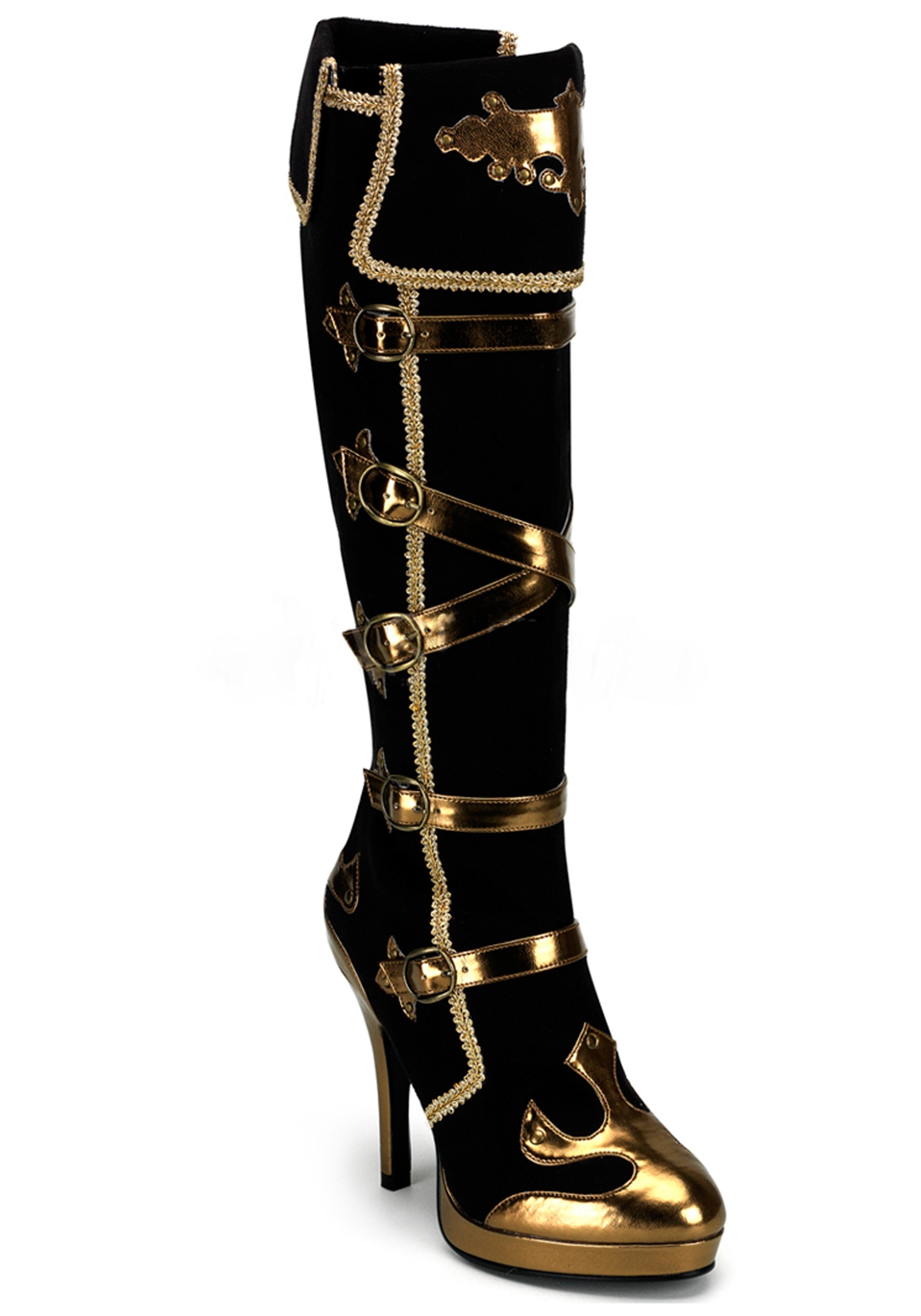 Women's Sexy Black And Gold Pirate Boots