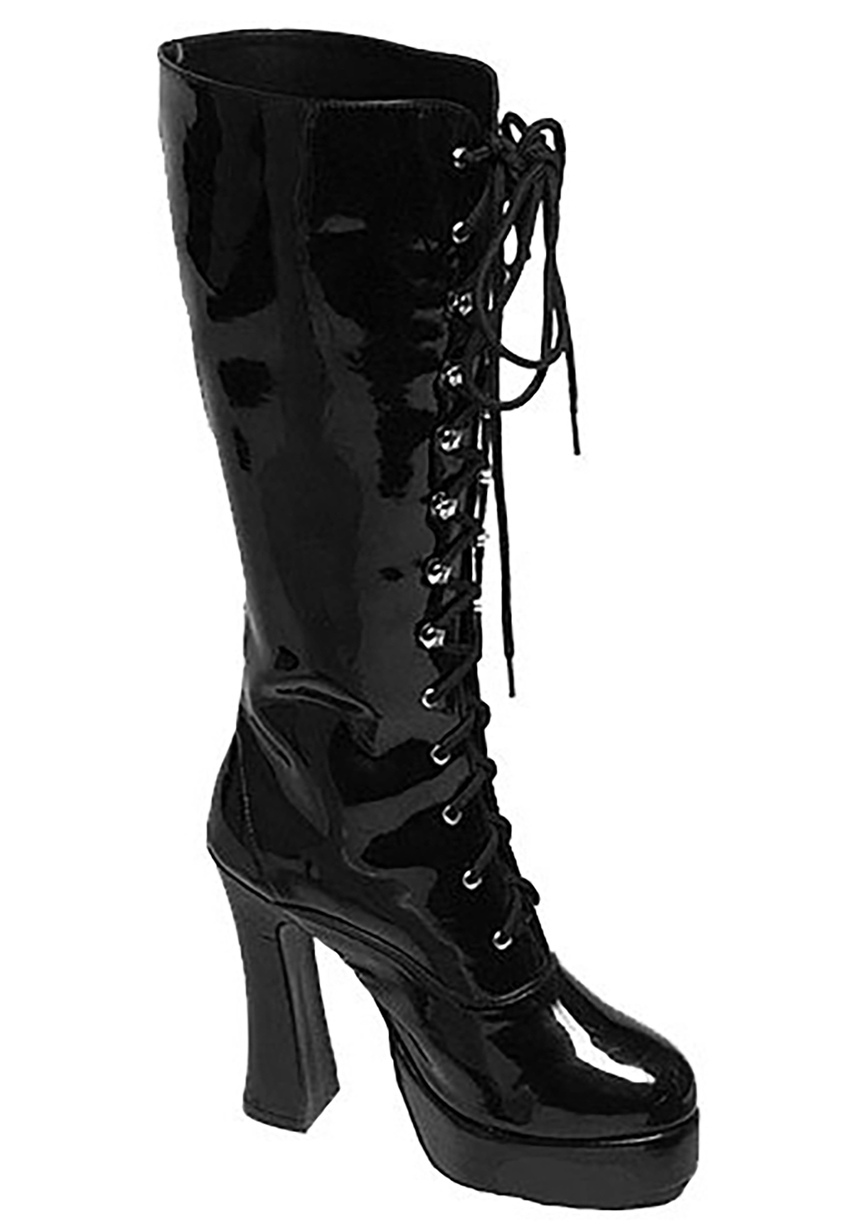Sexy Black Faux Leather Knee High Boots 