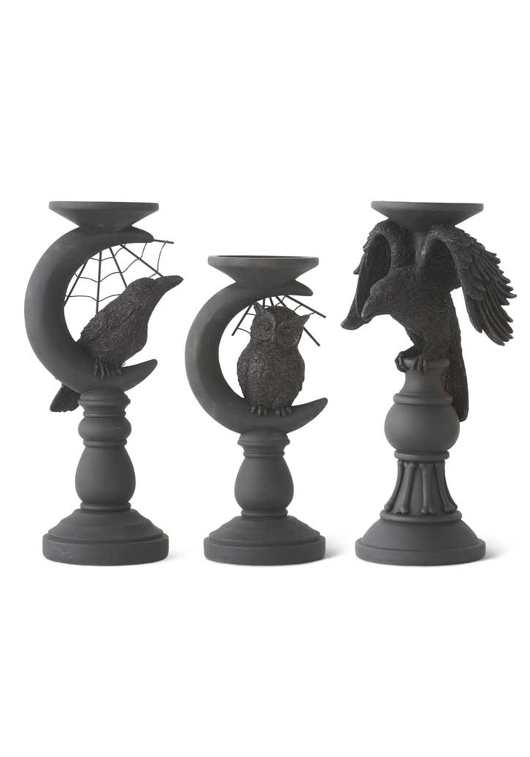 Set Of 3 Halloween Matte Black Candleholders Prop