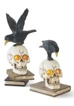 Set of 2 Resin LED Skull on Books w/Crow Alt 2