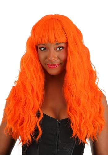 Women s Fiery Orange Long Wavy Wig