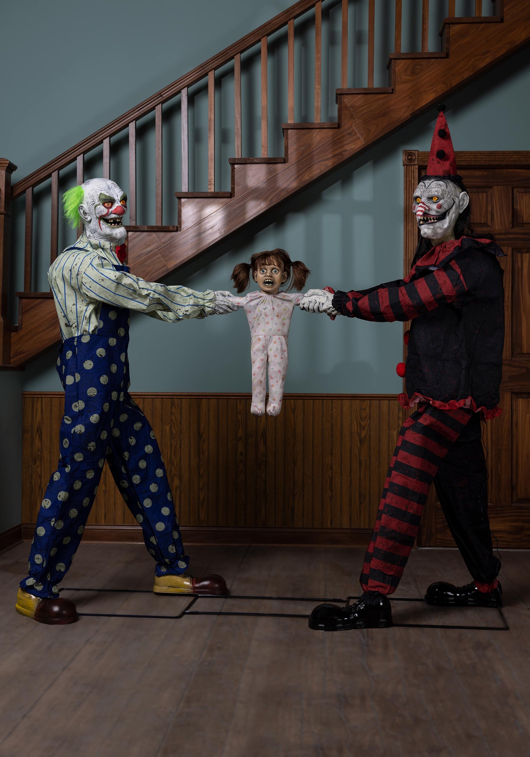 Animated Tug of War Evil Clowns Prop Decoration | Scary Decorations