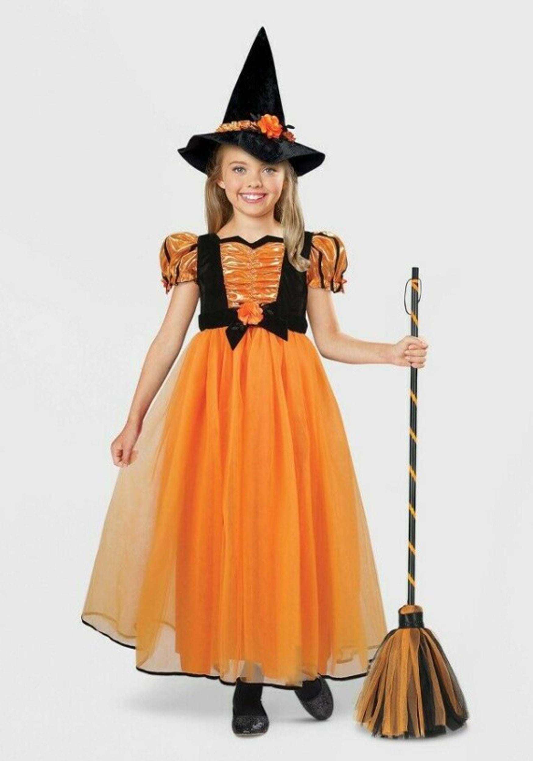 Disfraz de niños de bruja naranja Multicolor