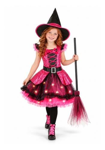 Girls Pink Light Up Witch Costume New Main 1