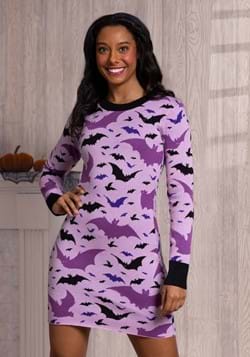 Adult Black and Purple Bats Sweater Dress