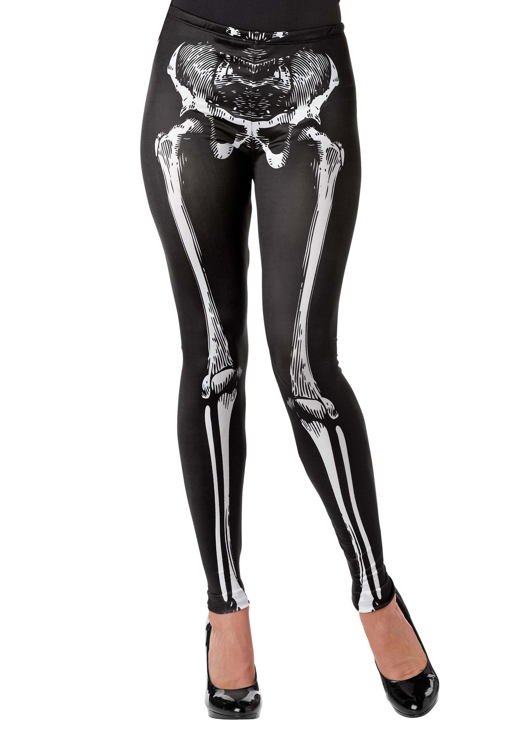 Ladies Halloween Leggings Blood Stain Black Skeleton Fancy Dress