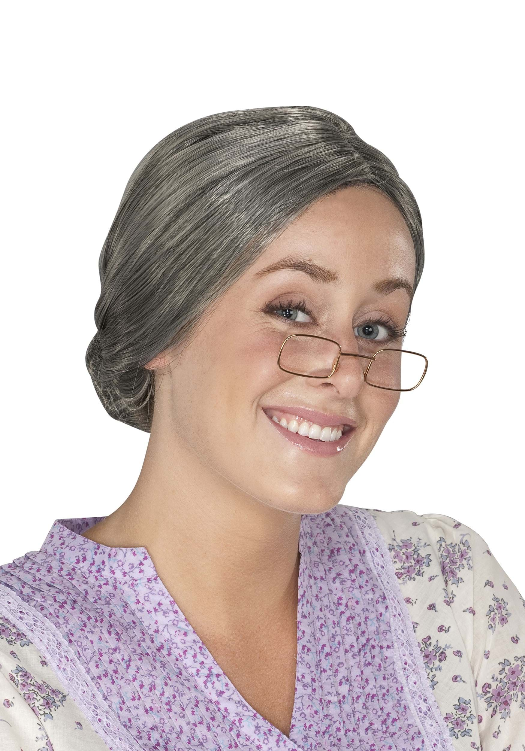 Adult Old Lady Grandma Wig 