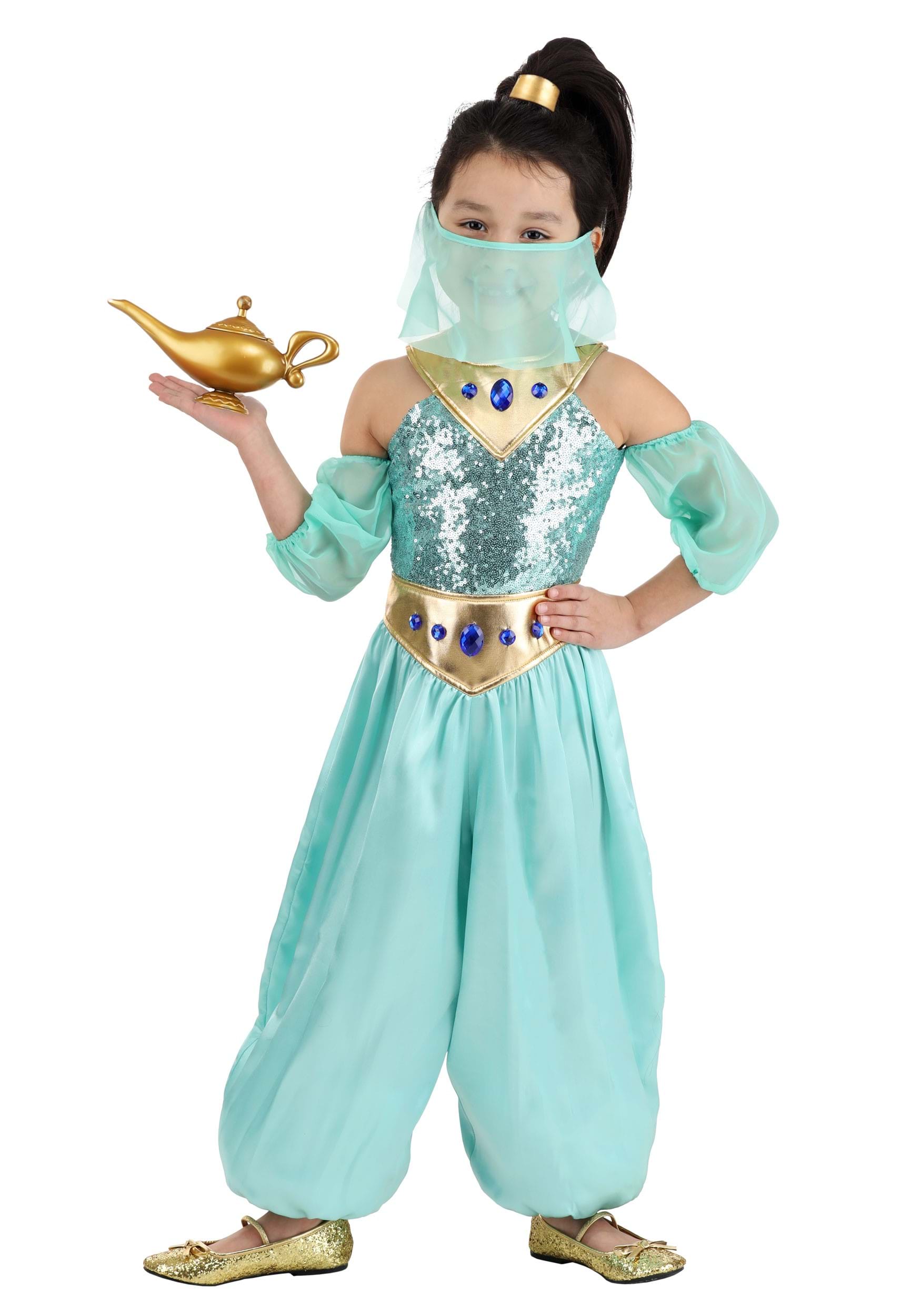 Disney Jasmine Costume Aladdin Live Action Toddler Sz 2T Green & Gold Top  Pants