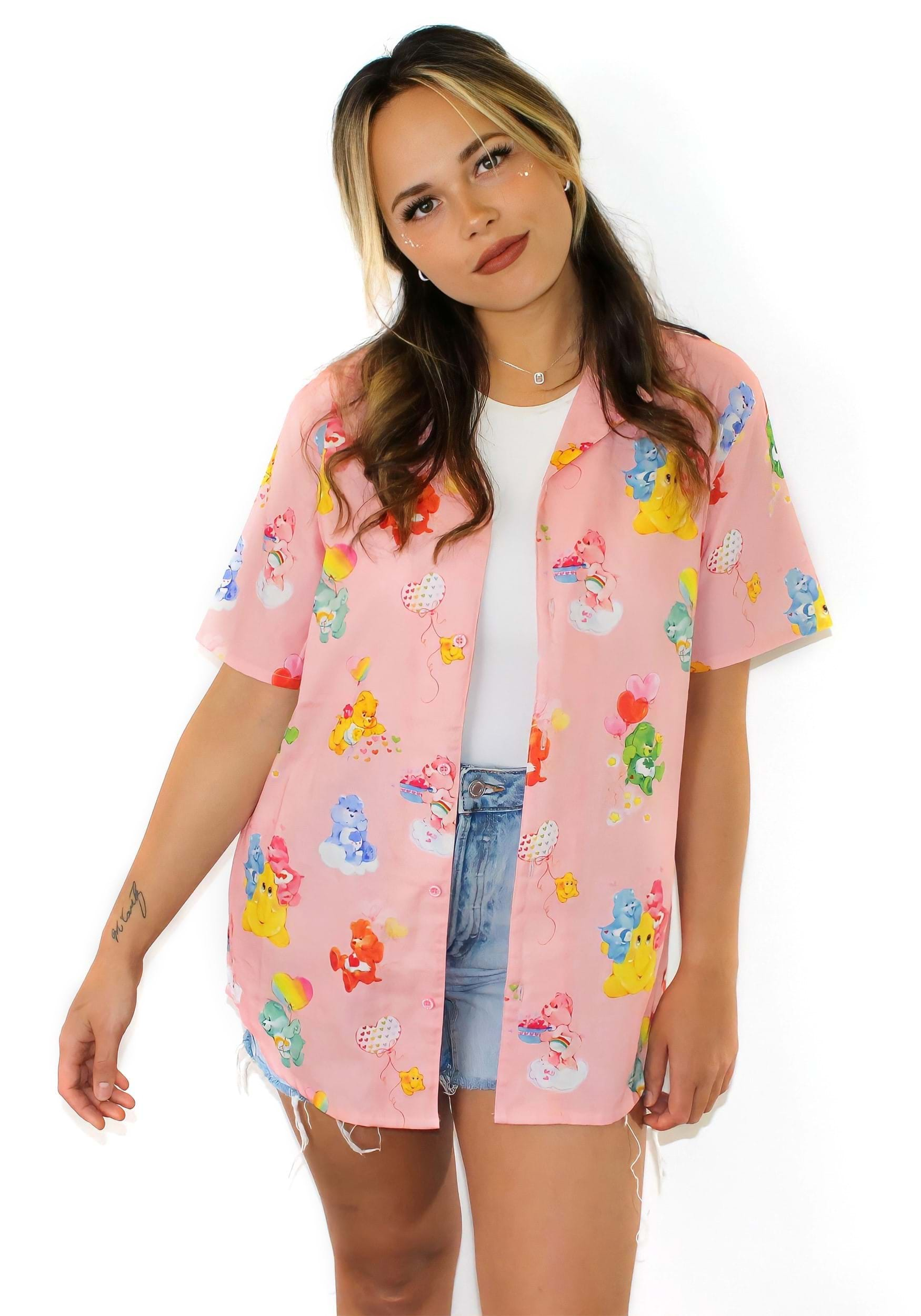 Adult Cakeworthy Care Bears Camp Collar Button Up Shirt , Care Bears Apparel