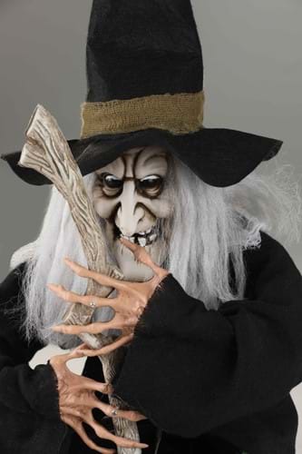 17-Inch Black Brewing Witch with Cauldron Prop | Witch Decorations