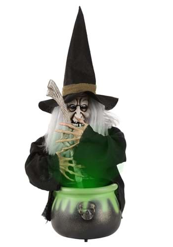 17" Black Brewing Witch with Cauldron Decoration