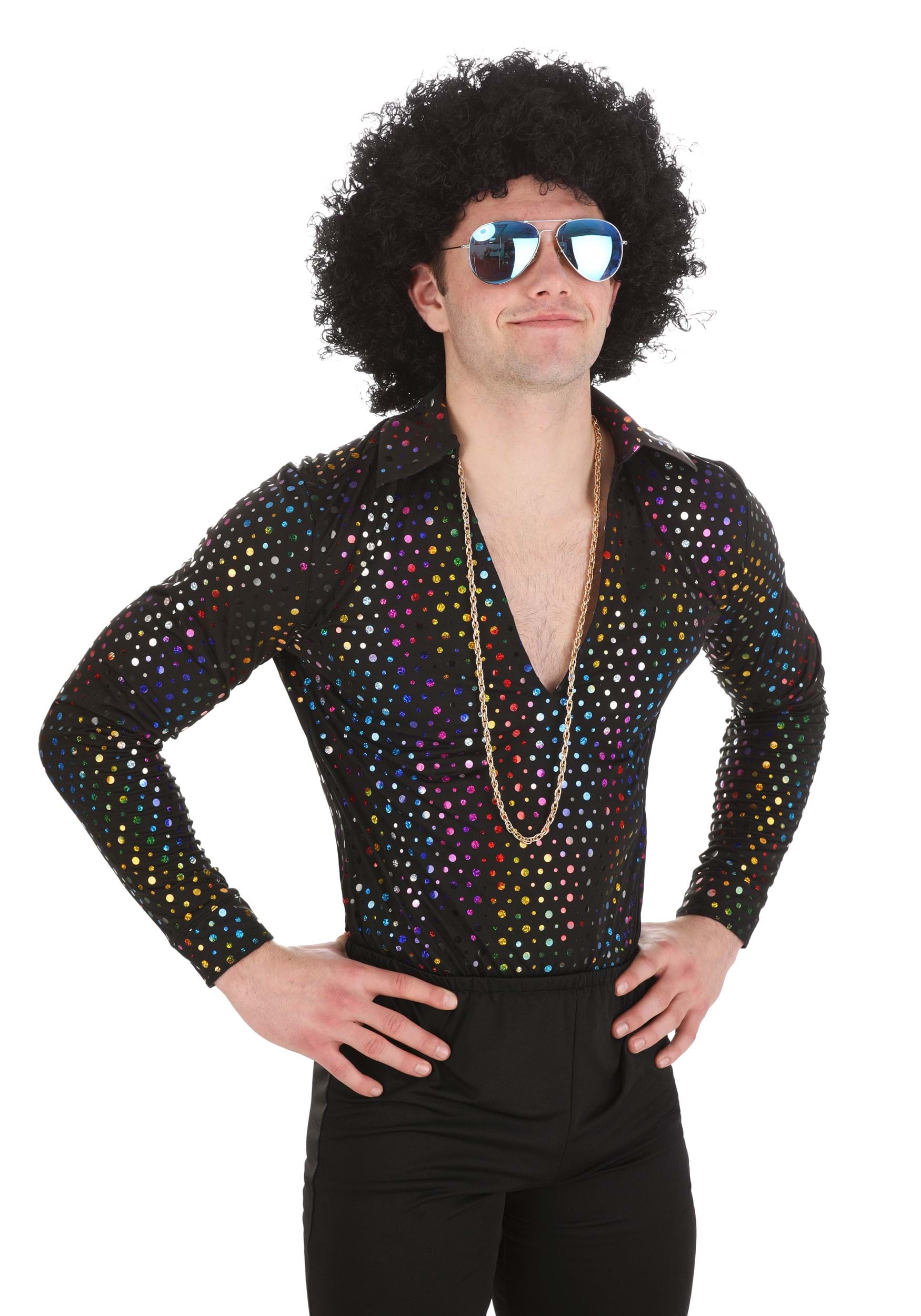 Mens Disco Costume - Wedding Singer Shirt with Black Flares - Hire