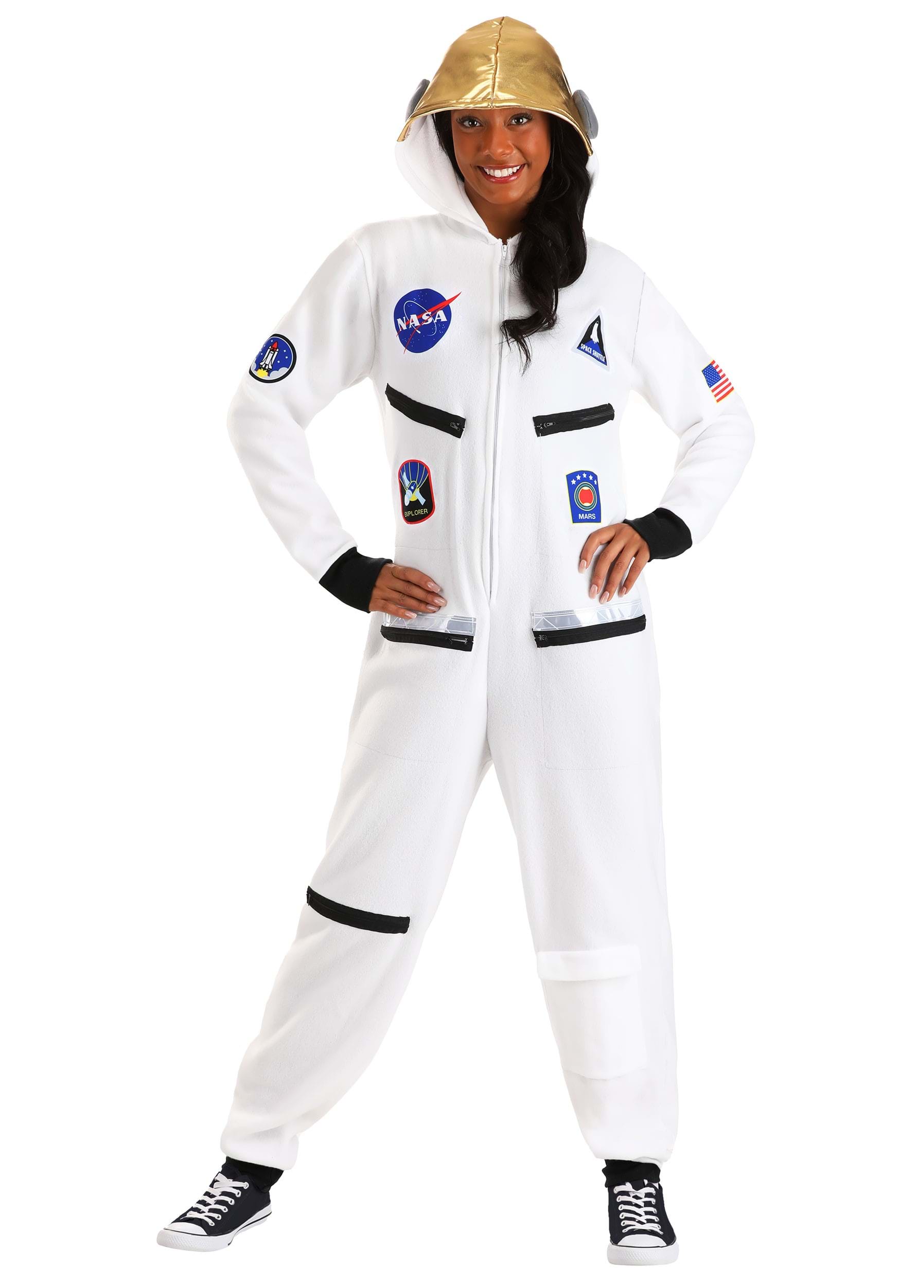 INTIMO NASA – Tuta Intera Uomo Donna Con Astronauta E Navetta Spaziale – Costume Cosplay In Pile Arancione