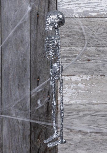 16-Inch Silver Skeleton Glitter Decoration | Mini Skeletons