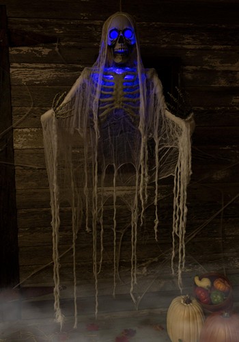 Haunted Hanging Skeleton with Light Up Blue Eyes Decoration | Skeleton Decorations