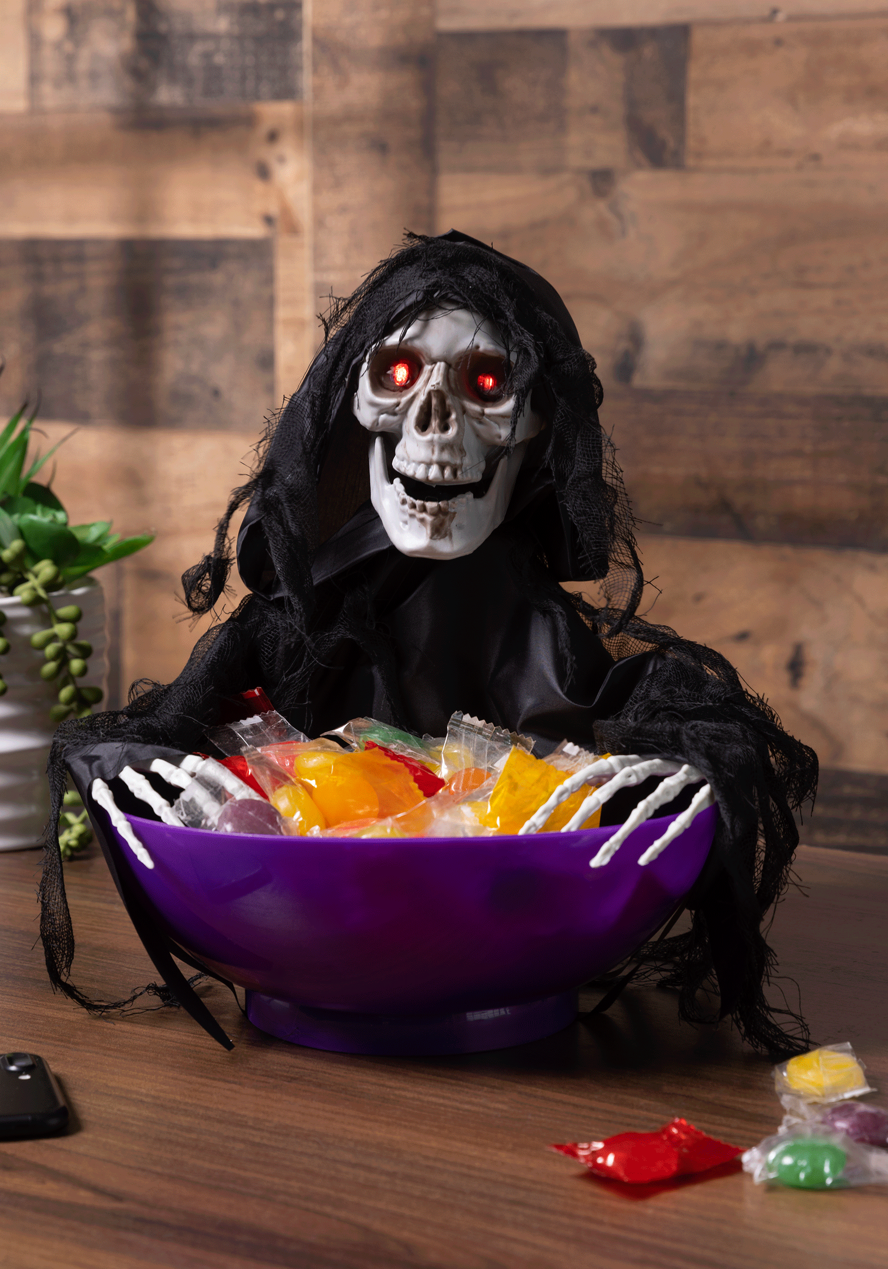 Animated Candy Bowl with Shaking Reaper