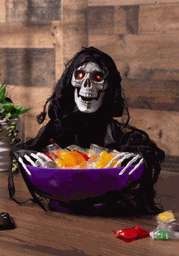 Animated Candy Bowl with Shaking Reaper Decoration