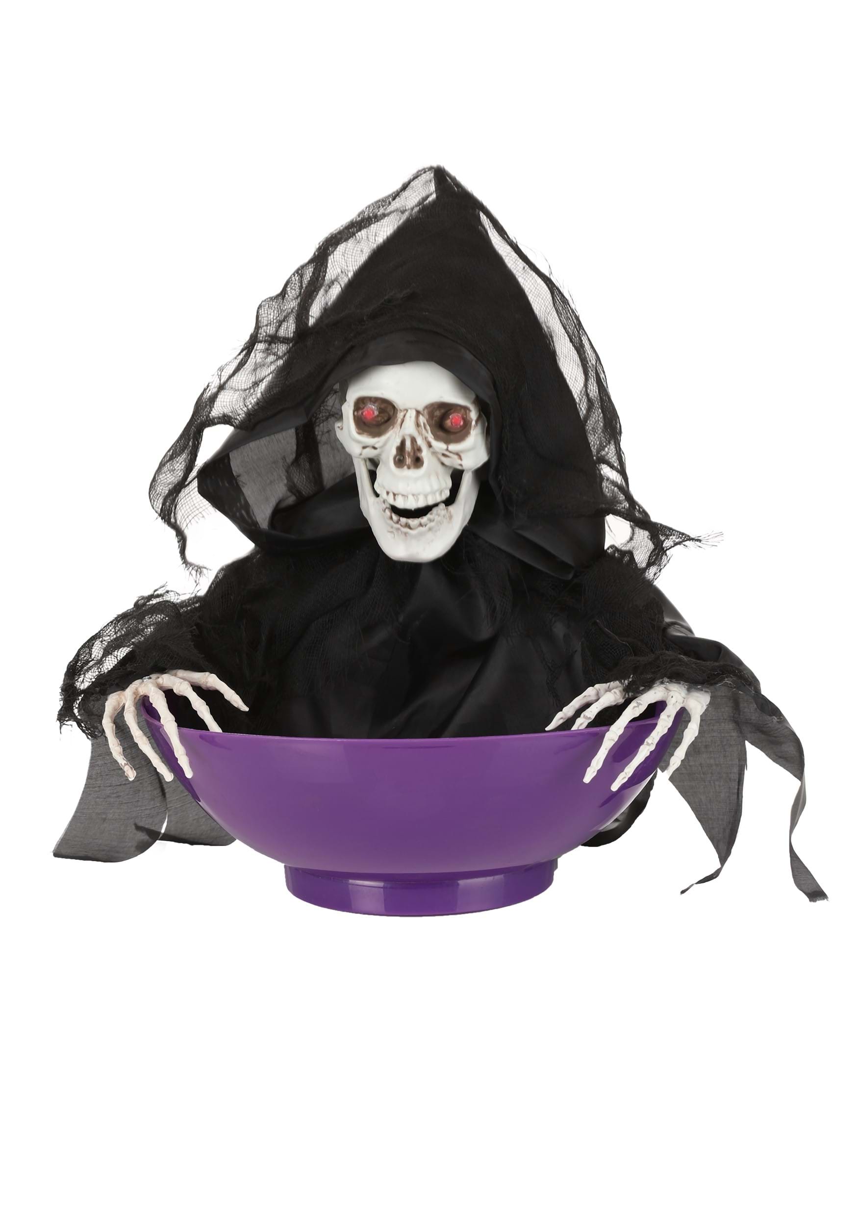 Animated Candy Bowl With Shaking Reaper Halloween Decoration.