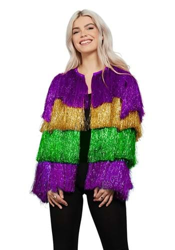 Womens Mardi Gras Fringe Tinsel Jacket