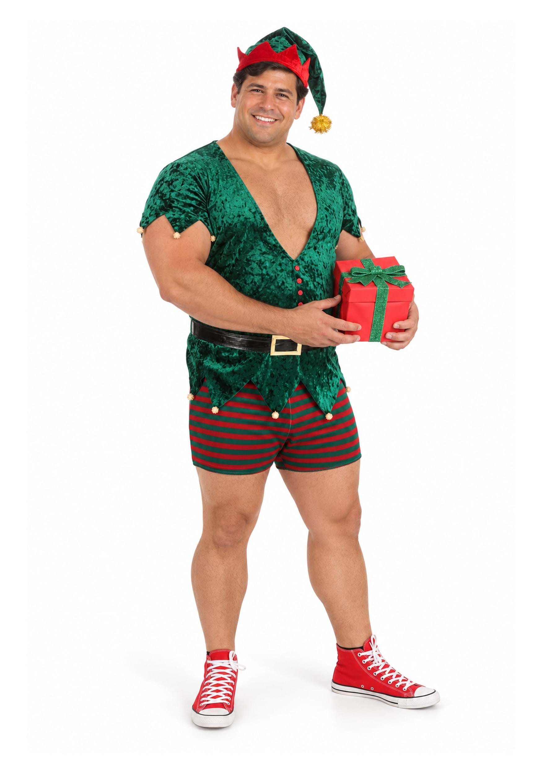 Fun World Adult Mens Elf On The Shelf Costume – Official Christmas Outfit (Shirt, Pants, Hat, Mittens)