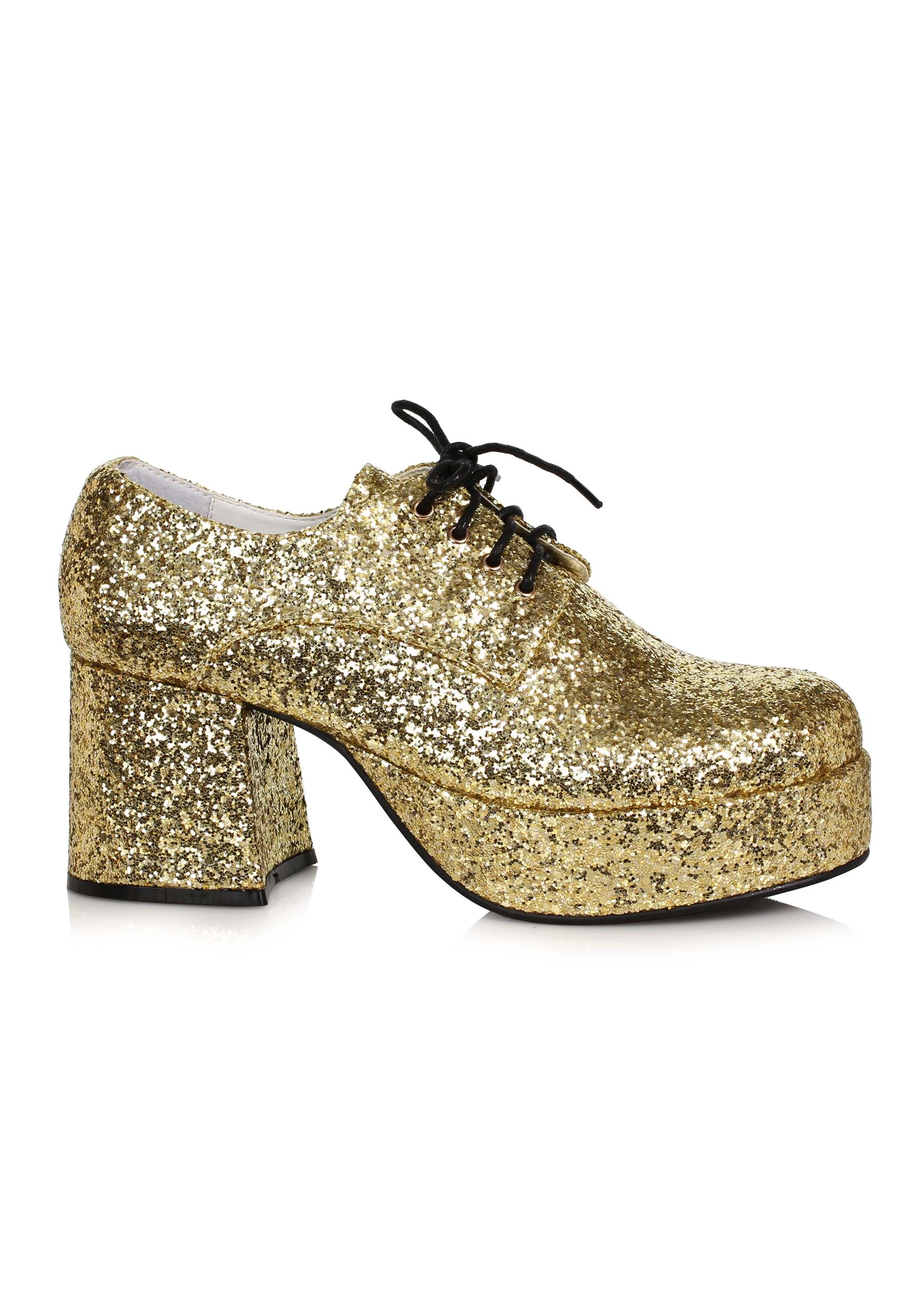 Mens Vintage Shoes, Boots | Retro Shoes & Boots Gold Mens Glitter Platform Shoes $59.99 AT vintagedancer.com