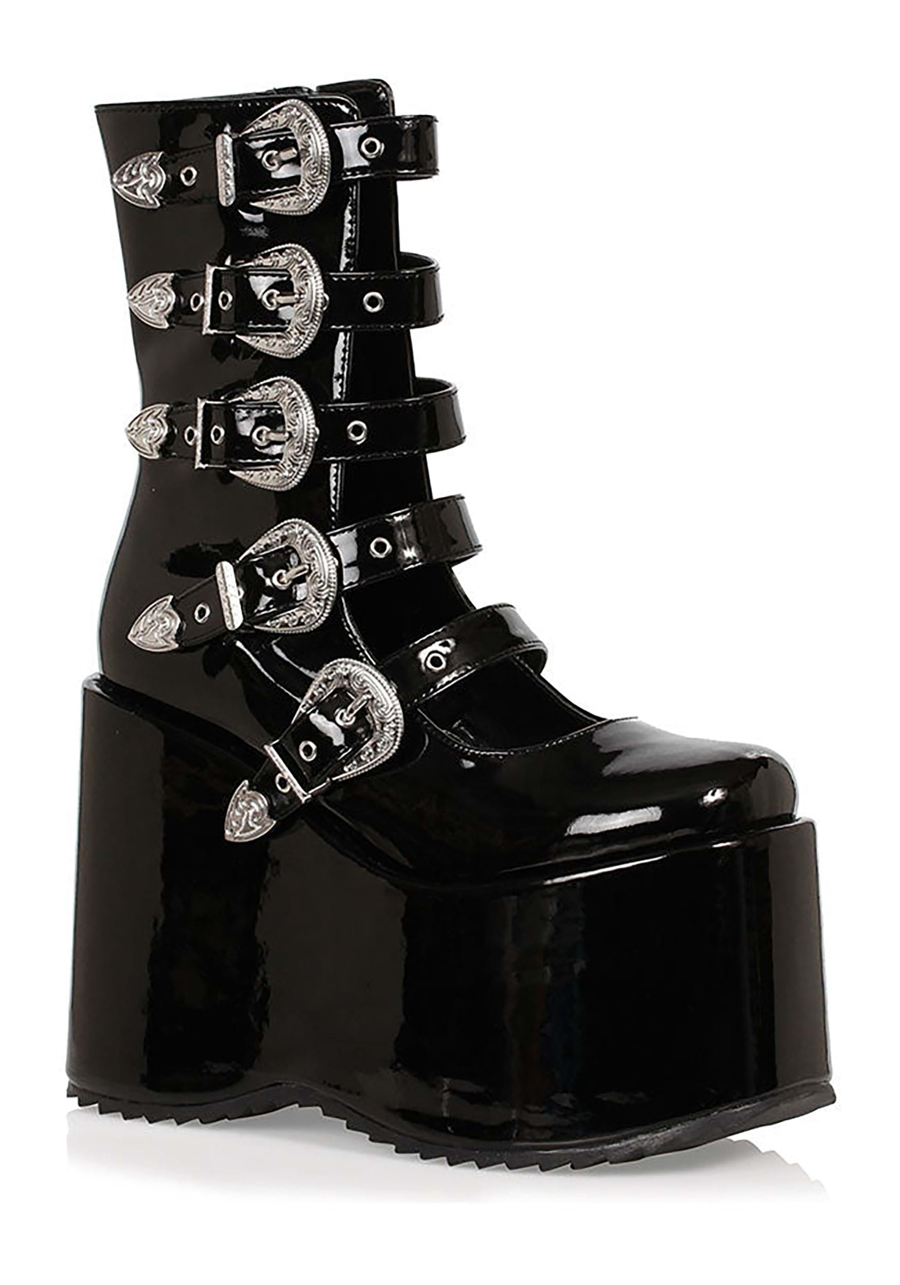 Black Women s Platform Buckle Strap Boots Adult Costume Shoes