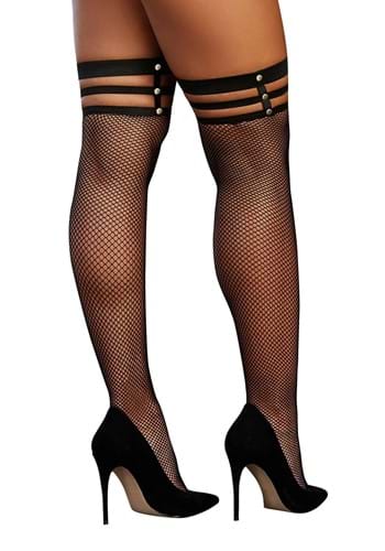 Women's Fishnet Thigh High Stockings with Studded Straps | Fishnet Stockings