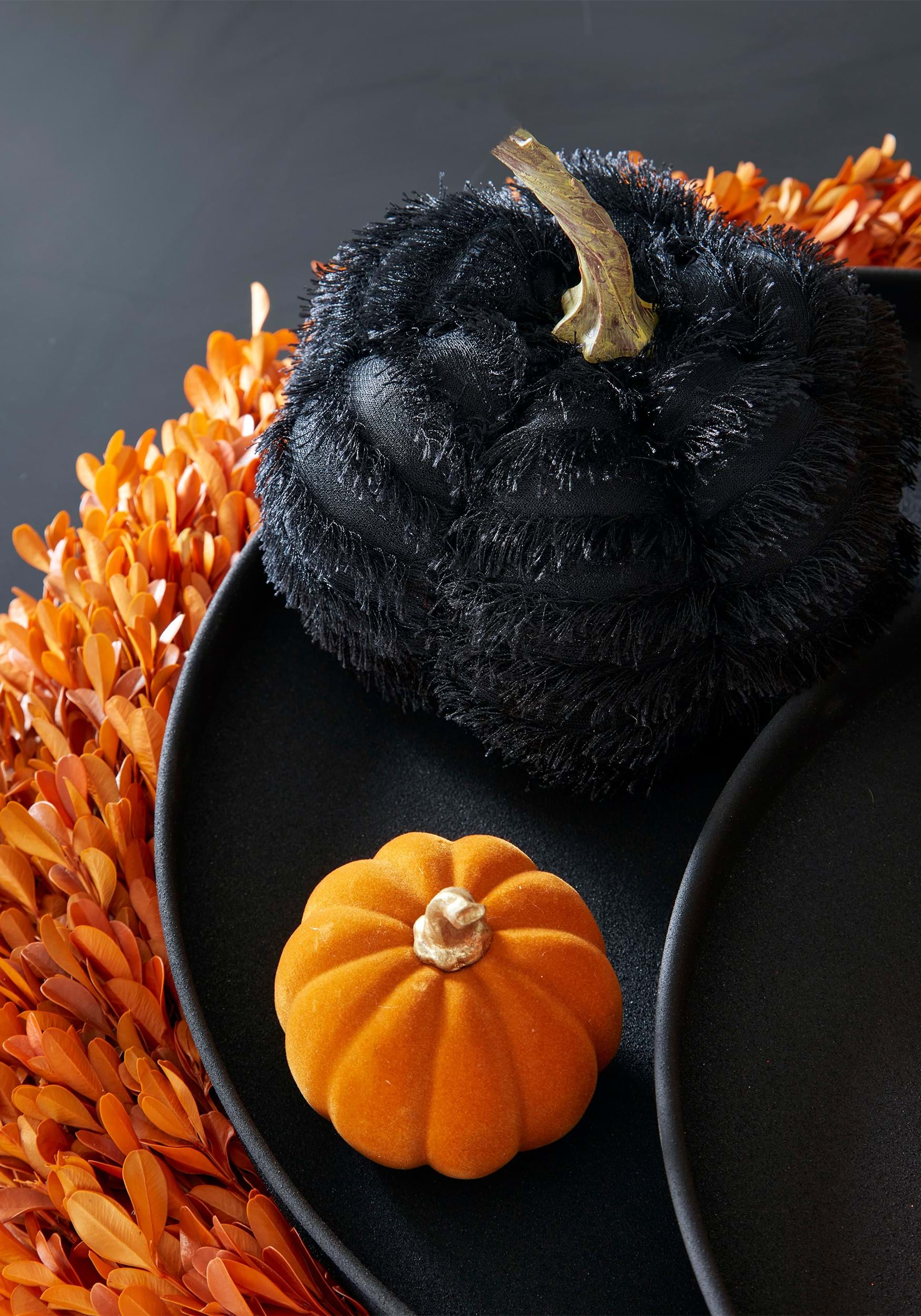 4-Inch Black Eyelash Fringe Pumpkin , Halloween Home Decorations