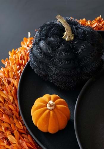 4-Inch Black Fringe Eyelash Pumpkin Decoration | Table Decorations