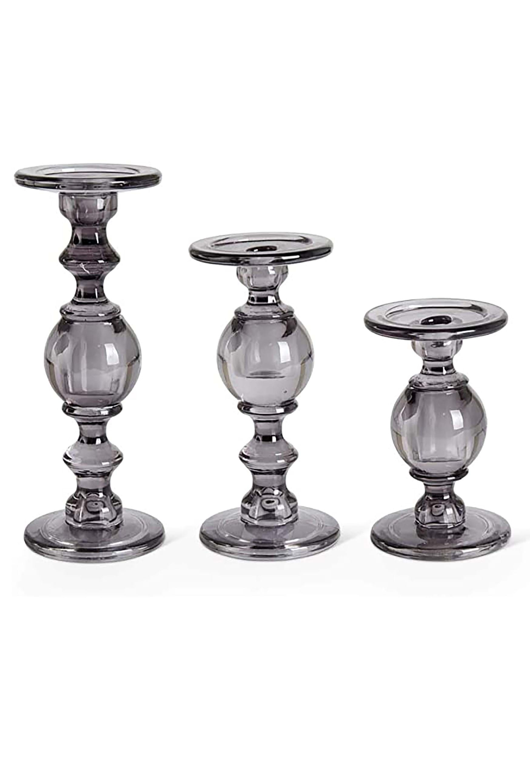 Gray Transparent Set Of Three Glass Candleholders