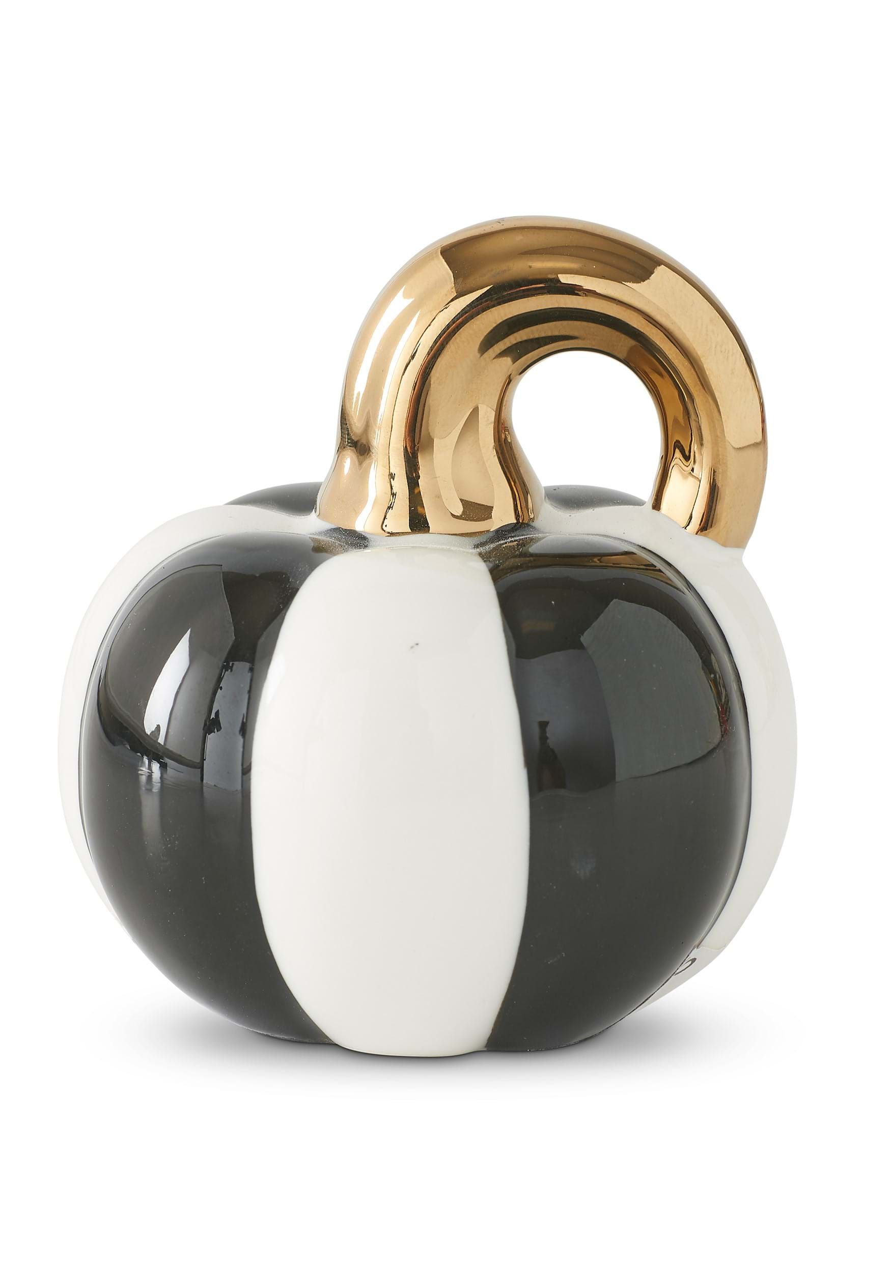 3-Inch White and Black Striped Ceramic Pumpkin Decoration | Pumpkin Decor