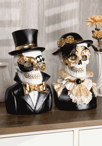 Set of Two Resin Masquerade Skeleton Busts new