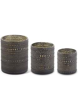 Set of Three Black and Gold Glass Candle Holders