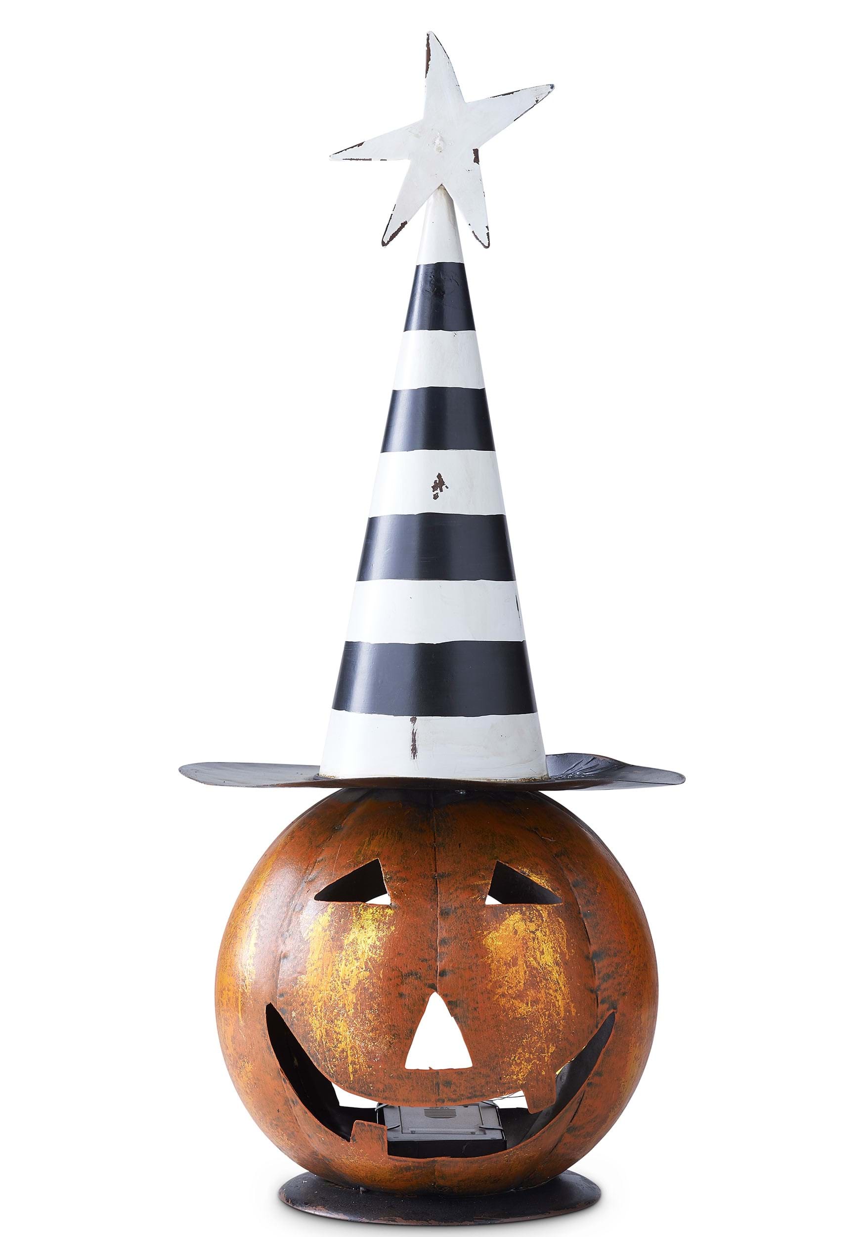 18 LED Jack 'O Lantern With Black And White Hat Halloween Decoration
