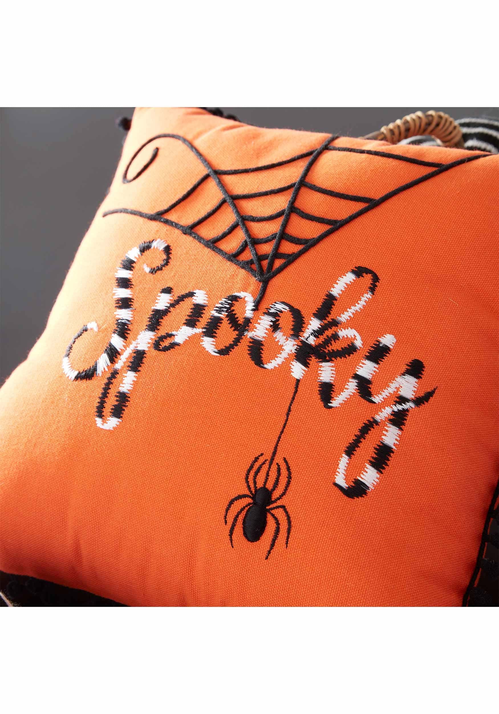 12 Orange Decorative Halloween Pillow With Black And White Embroidery