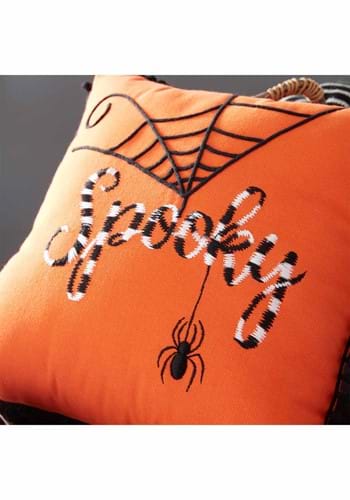 12-Inch Orange Halloween Pillow with White and Black Embroidery Decoration | Halloween Pillows