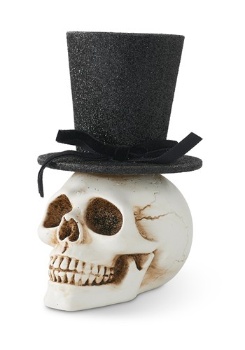 5-Inch Skull with Glittery Black Top Hat Resin Decoration | Table Decorations