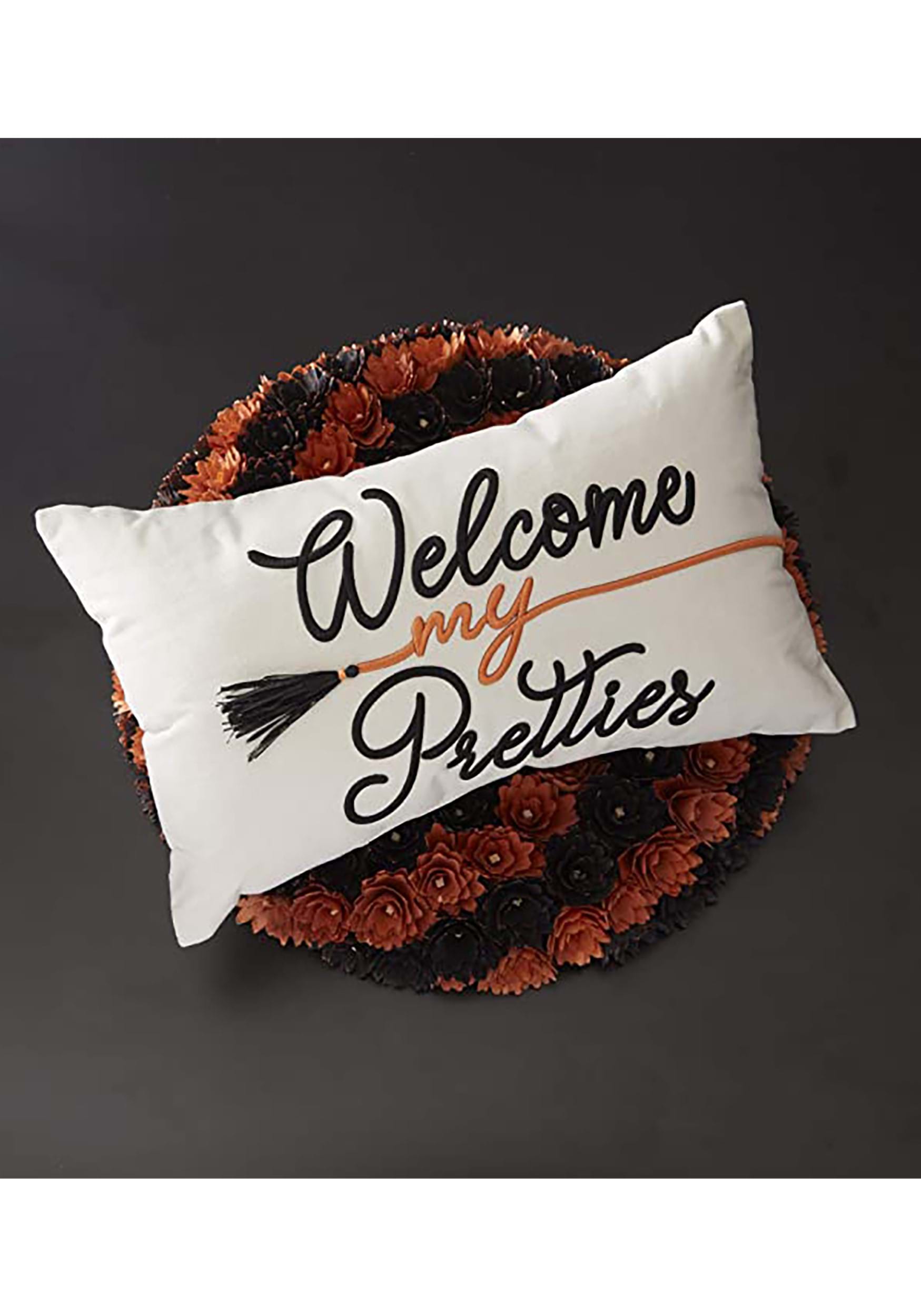 19 Inch Welcome My Pretties Embroidered Pillow , Halloween Bedding And Living