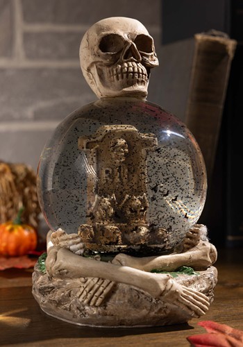 6-Inch Skeleton Water Globe with Tombstone Prop | Table Decorations